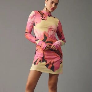 Farm Rio Mock Neck Slim Mesh Mini Dress